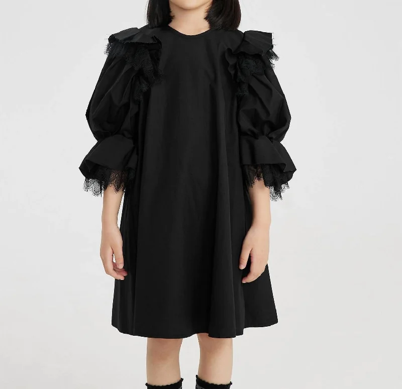 Holiday Special Offers Kids Aline Puff Sleeve Dress In Coal