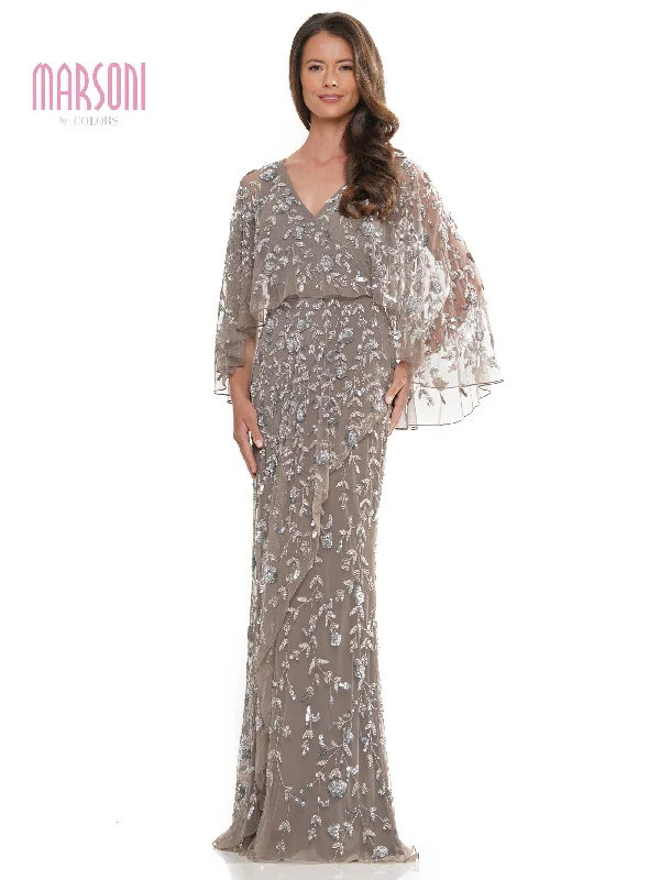 Elevate Your Wardrobe Marsoni MV1282 Mother of the Bride Beaded Mesh Cape Sleeve Dress Elevate Your Wardrobe Marsoni MV1282 Mother of the Bride Beaded Mesh Cape Sleeve Dress
