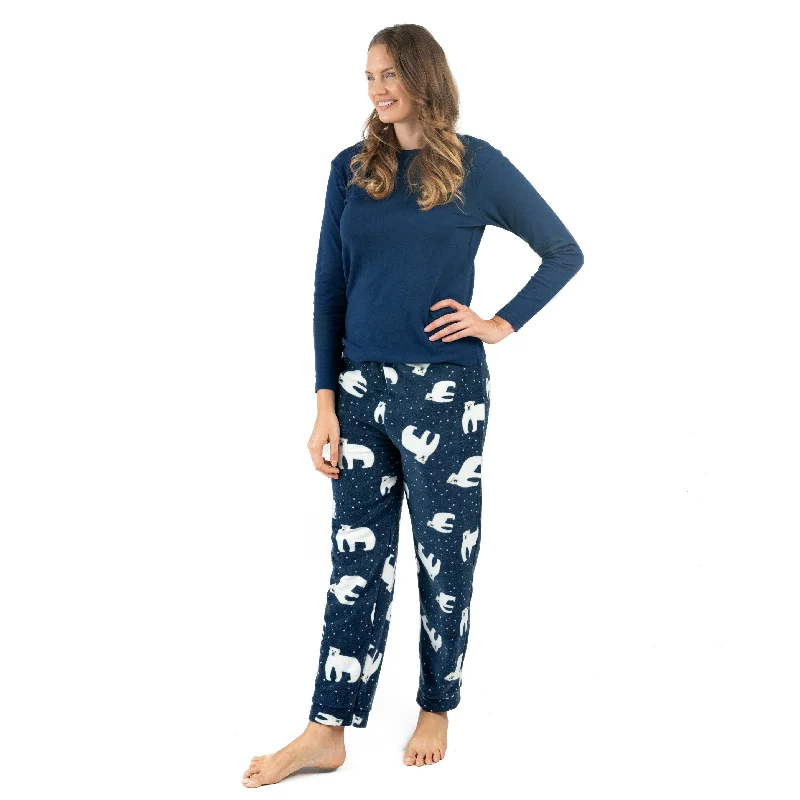 Women's Professional Apparel Christmas Womens Cotton Top and Fleece Pant Pajamas Bear