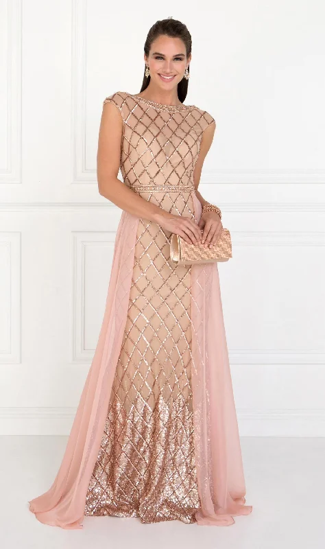 Street Style Fashion Embellished Long Cap Sleeve Dress by Elizabeth K GL1577