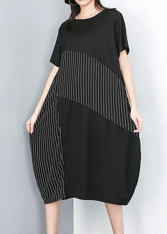 Fashion Essentials Organic clothes Women Irregular Striped Round Neck Half Sleeve Dress