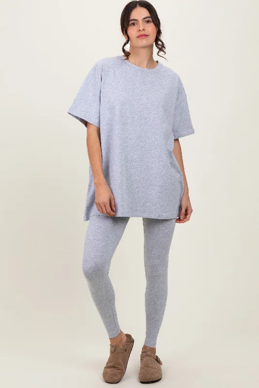 Elegant Clothing For Women Heather Grey Oversized Crewneck Short Sleeve and Legging Set Elegant Clothing For Women Heather Grey Oversized Crewneck Short Sleeve and Legging Set