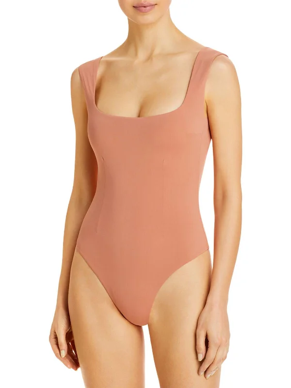 Women's Clothing Apparel Brigitte Womens Solid High Waist One-Piece Swimsuit