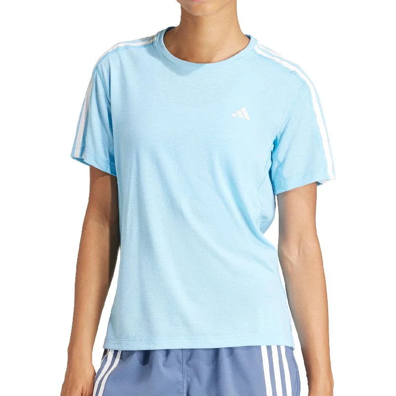 Women's Clothes For The Office adidas Own The Run 3 Stripes Short Sleeve Womens Running Top - Blue Women's Clothes For The Office adidas Own The Run 3 Stripes Short Sleeve Womens Running Top - Blue
