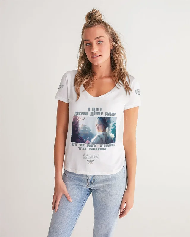 Women's Trendy Garments Asian sister with silver grey hair Women's All-Over Print V-Neck Tee Women's Trendy Garments Asian sister with silver grey hair Women's All-Over Print V-Neck Tee