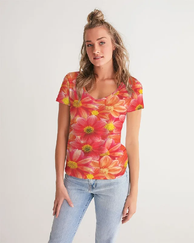 Women's Evening Attire Beautiful blood orange flower design Women's All-Over Print V-Neck Tee Women's Evening Attire Beautiful blood orange flower design Women's All-Over Print V-Neck Tee