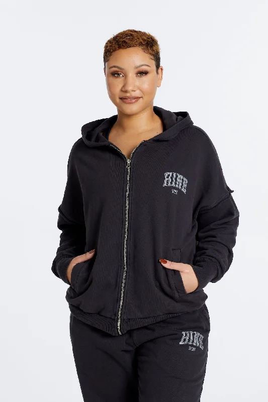 Women's Classic Outfit OVERSIZED WASHED ZIP UP HOODIE ONYX