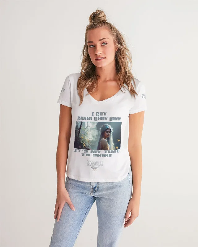 Women's Contemporary Apparel Indian sister to shine Women's All-Over Print V-Neck Tee Women's Contemporary Apparel Indian sister to shine Women's All-Over Print V-Neck Tee