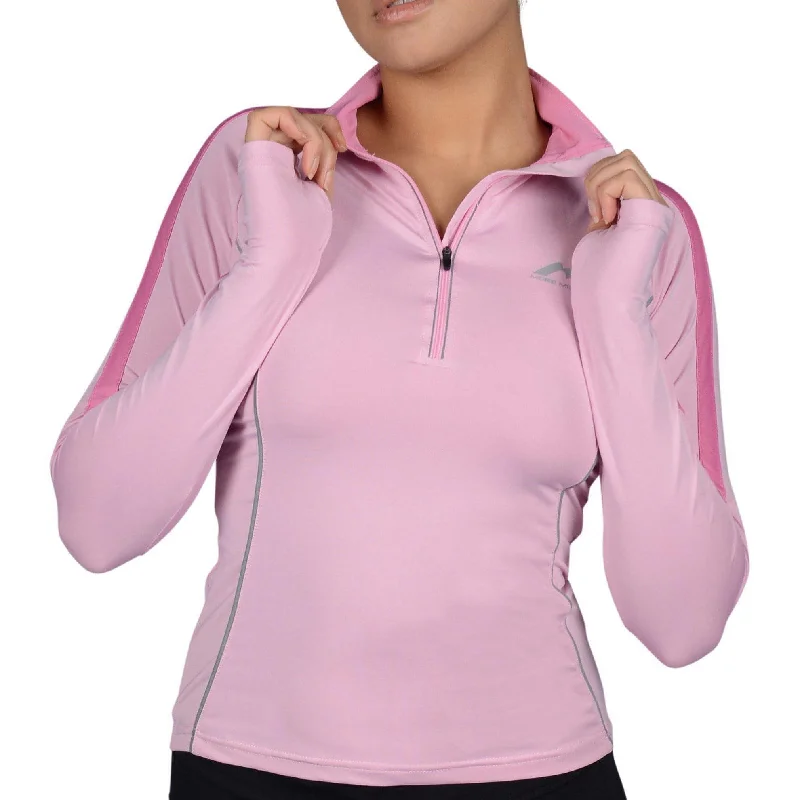 Women's Tops And Clothing More Mile Hi-Viz Half Zip Womens Long Sleeve Running Top - Pink