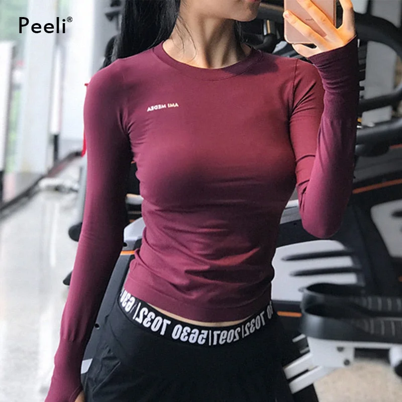 Women's Seasonal Attire Peeli Long Sleeve Yoga Shirts Sport Top Fitness Yoga Top Gym Top Sports Wear for Women Gym Femme Jersey Mujer Running T Shirt