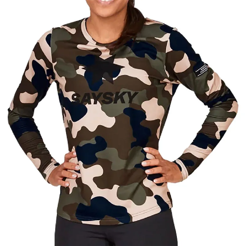 Women's Formal Apparel SAYSKY Camo Blaze Long Sleeve Womens Running Top - Green