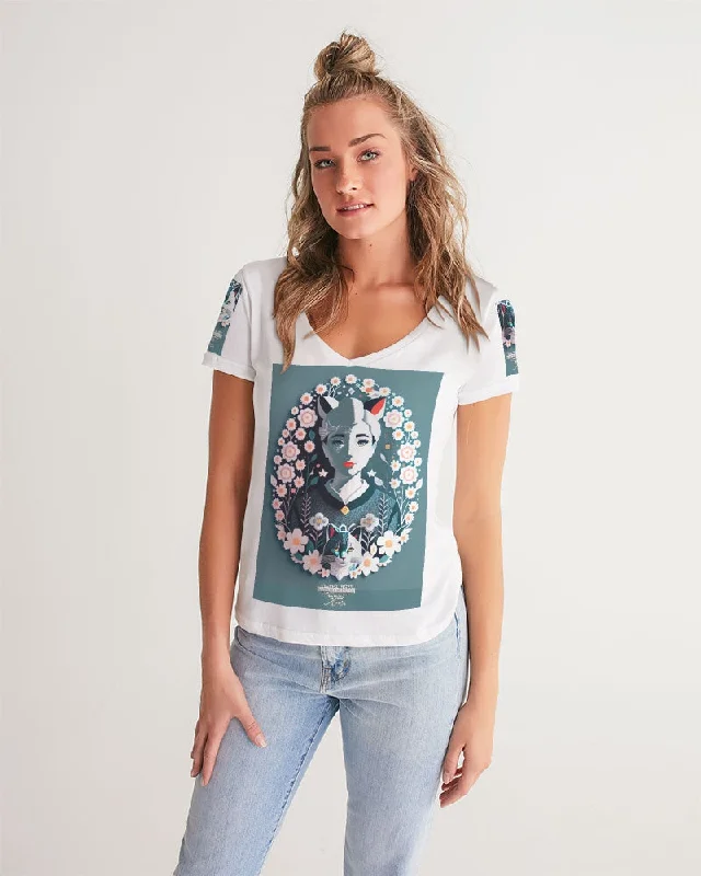 Women's Travel Apparel Silverfox flower Women's V-Neck Tee