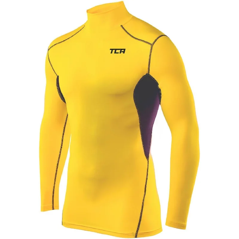 Women's Vacation Outfit Set TCA HyperFusion Thermal Mock Neck Mens Long Sleeve Compression Top - Yellow