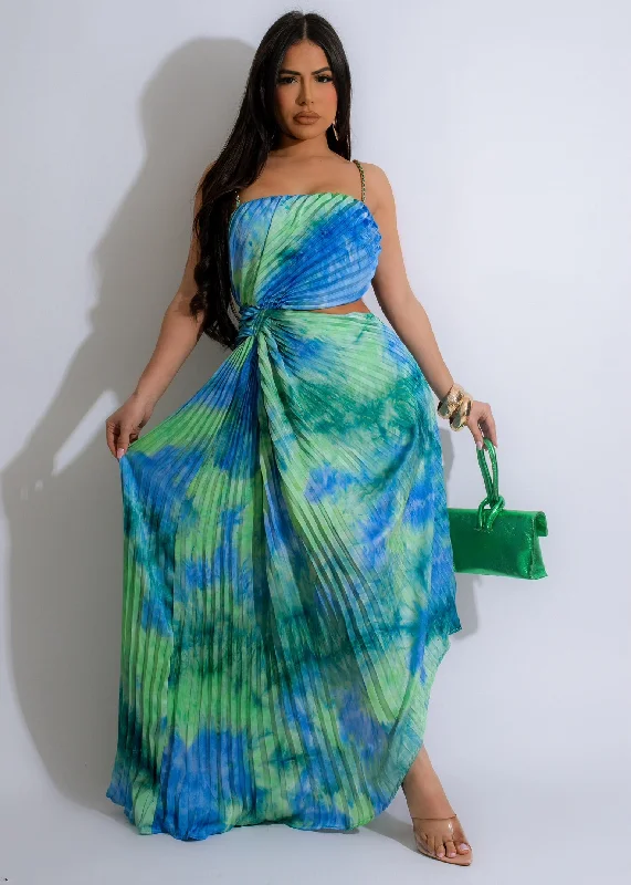 Women's Luxury Garments Celestial Love Pleated Maxi Dress Blue