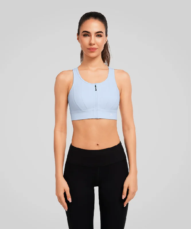 Women's Trendy Casual Clothes Echo Front Zip Perforated Solid Padded Running Bra | Women's High Support Sports Bra