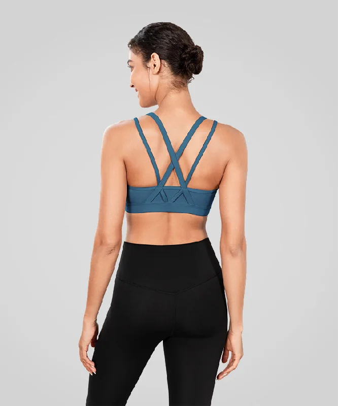 Comfortable Garments For Women Echo Long Double Cross Straps Padded Yoga Bra | Women's Light Support Sports Bra