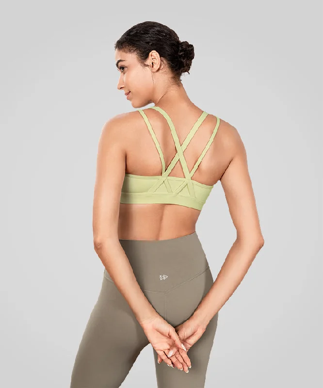 Women's Relaxed Outfit Echo Long Double Cross Straps Padded Yoga Bra | Women's Light Support Sports Bra