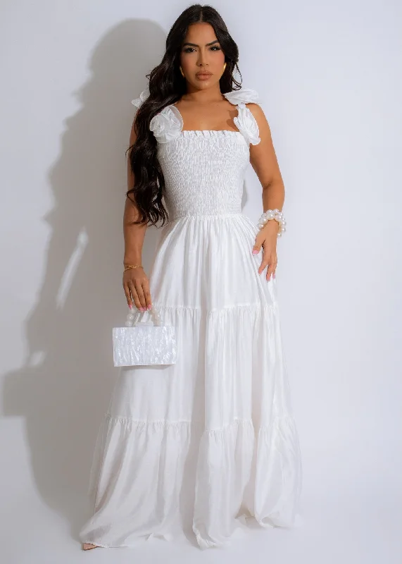 Women's High-End Clothing Enchanted Rose Maxi Dress White