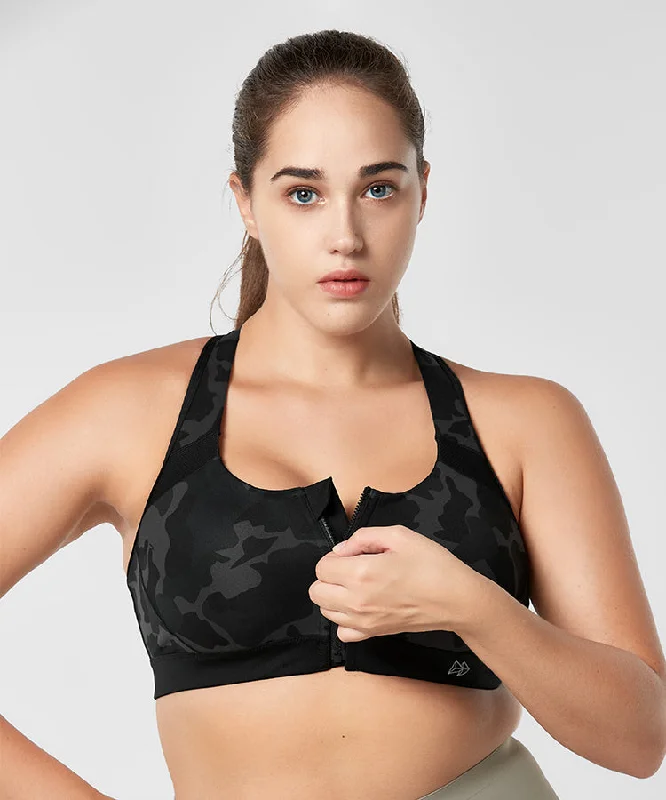 Women's Athletic Apparel Enfold Zip Front Padded Running Bra | Women's High Support Sports Bra (Plus Size)