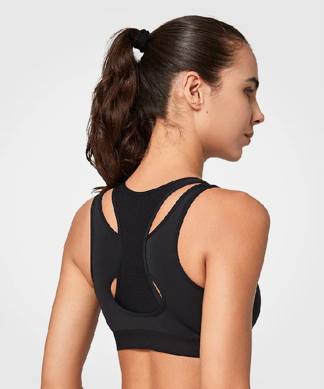 Women's Outfit Enfold Zip Mesh Racerback Padded Running Bra | Women's High Support Sports Bra