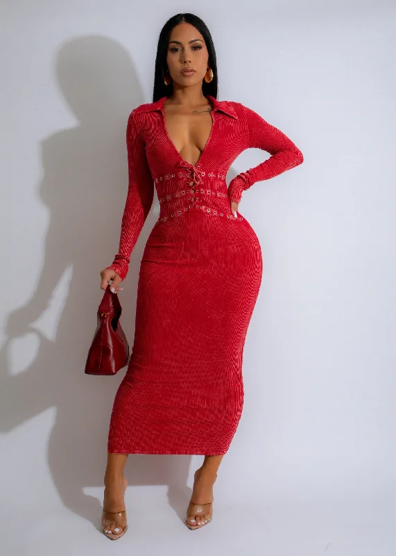 Women's Chic Outfit Love Spree Ribbed Maxi Dress Red