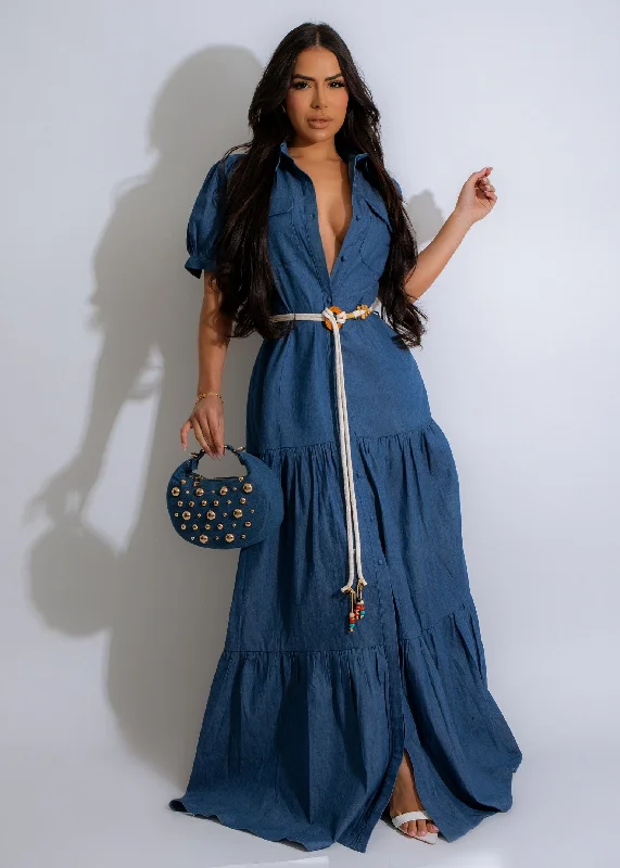 Women's High-Fashion Attire Mega Babe Maxi Dress Dark Denim