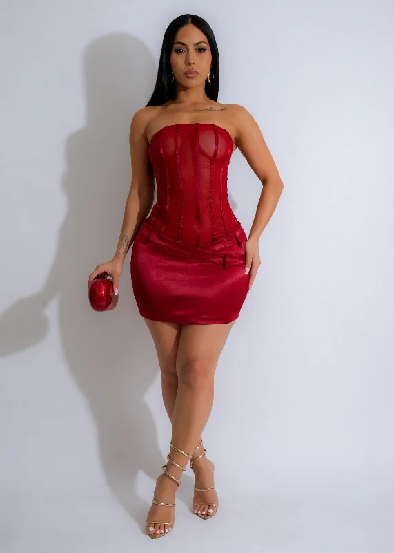 Women's Activewear Attire Midnight Veil Corset Satin Mini Dress Red