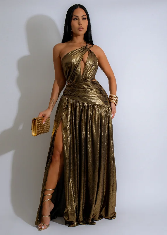 Women's Contemporary Clothing Nocturnal Elegance Maxi Dress Gold