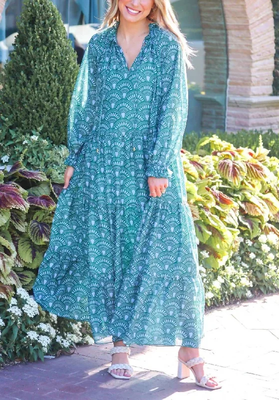 Vintage-Inspired Women's Apparel Norah Long Sleeve Maxi Dress in Green