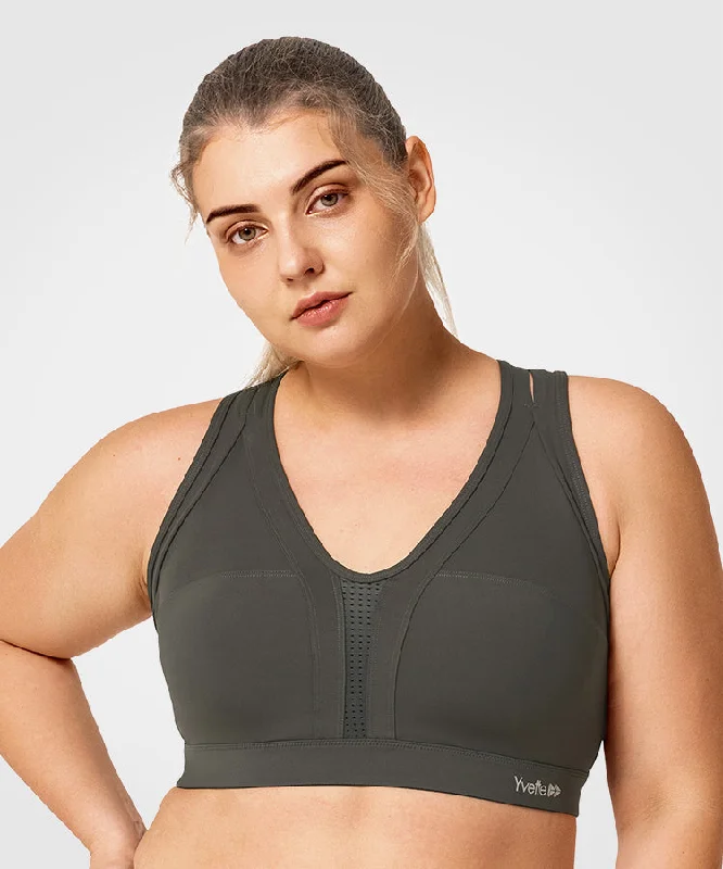 Vintage-Inspired Women's Apparel Power Cross Back Padded Running Bra | Women's High Support Sports Bra (Plus Size)