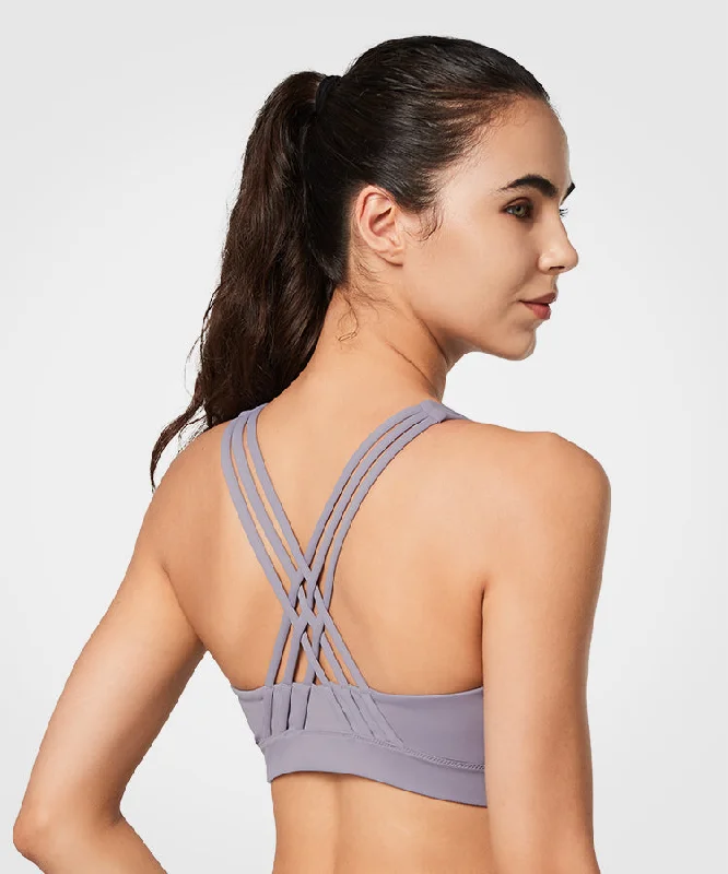 Women's Comfortable Lounge Attire Power Zip Front Criss Cross Padded Running Bra | Women's High Support Sports Bra