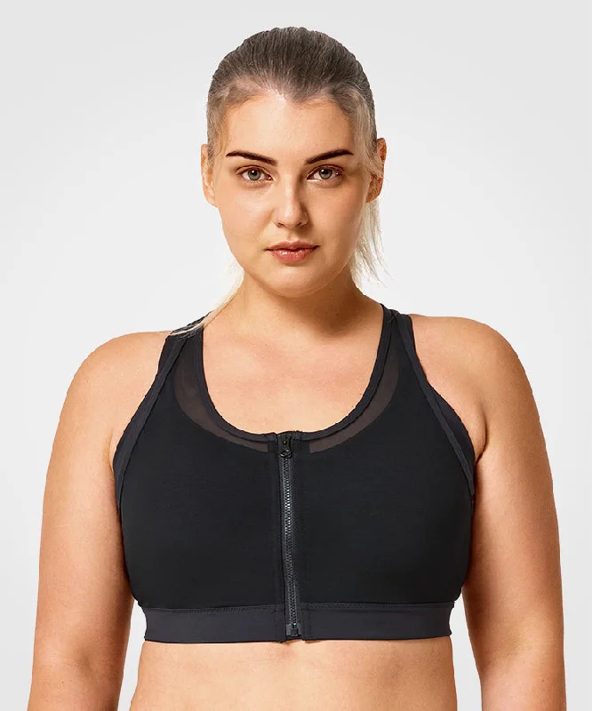 Charming Women's Garments Power Zip Front Mesh Padded Running Bra | Women's High Support Sports Bra (Plus Size)