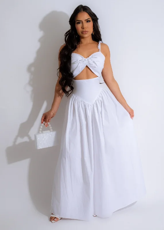 Affordable Luxury Women's Apparel Pure Bliss Ruched Maxi Dress White