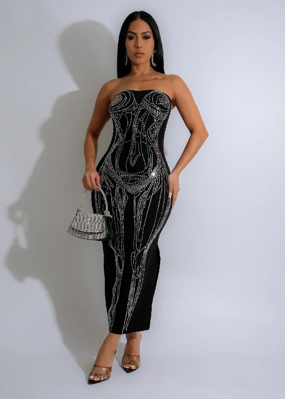 Formal Garments For Women Sculpted Radiance Rhinestone Maxi Dress Black