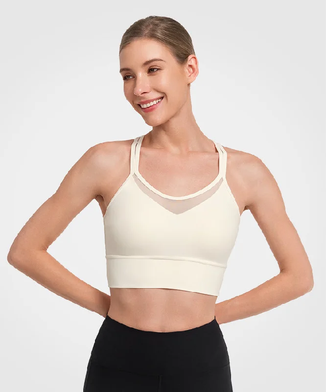 Casual Chic Clothing For Women Shift Longline Mesh Strappy Padded Yoga Bra | Women's Light Support Sports Bra