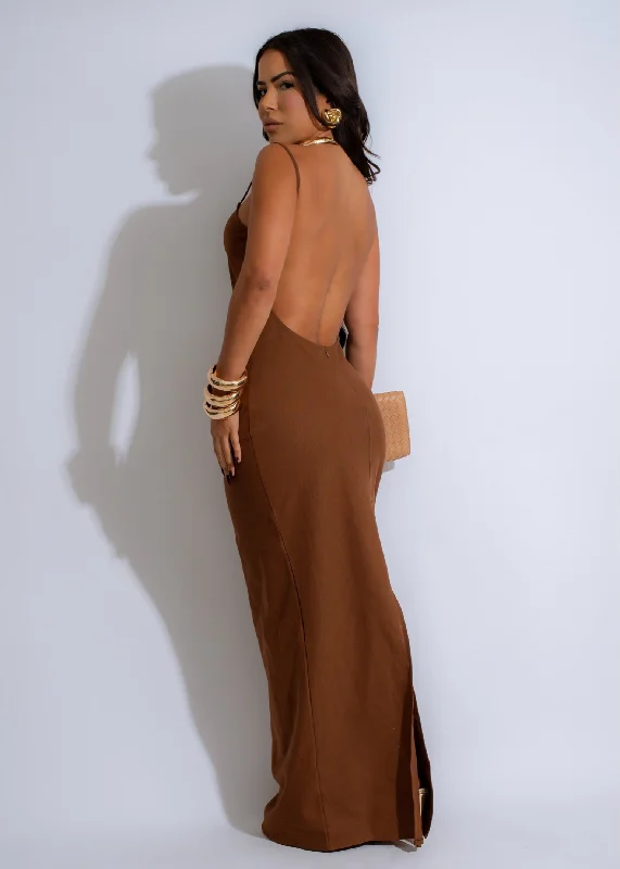 Stylish Women's Clothing Sundown Slip Linen Maxi Dress Brown