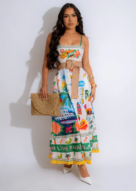 Women's Occasion Wear Apparel Tropical Paradise Midi Dress Green