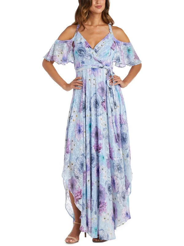 Modern Women's Attire Womens Chiffon Shadow Stripe Maxi Dress