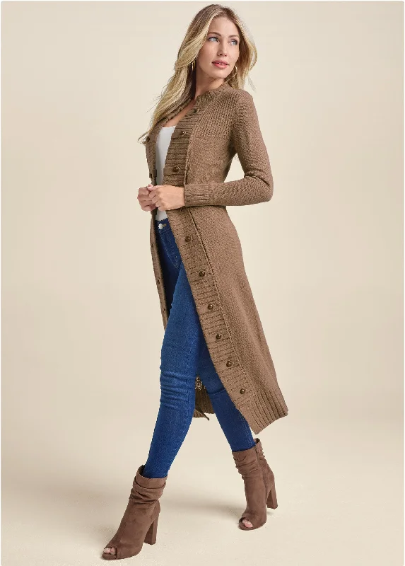 Women's Everyday Apparel Tab Button Detail Duster - Oatmeal