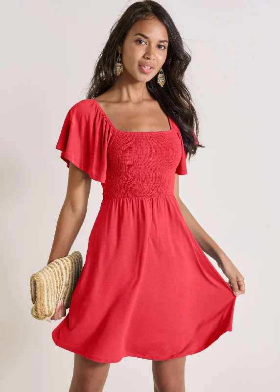 Women's Clothing Sets Back Cutout Smocked Dress - Red